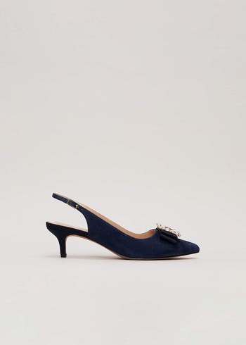 Phase Eight Suede Embellished Kitten Heels Navy USA | 4603587-LH